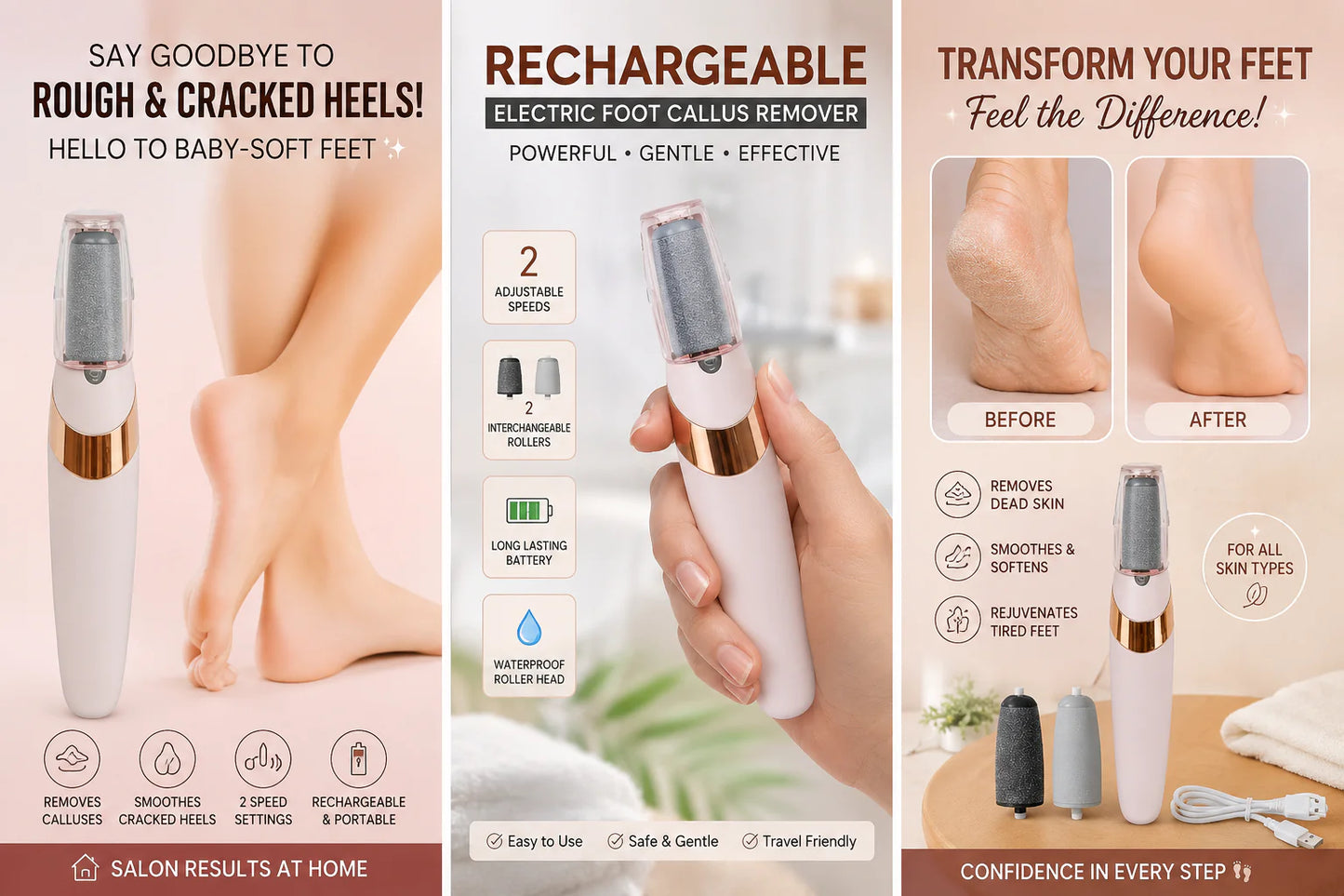 Electric Pedicure Foot File – Rechargeable Callus Remover for Smooth Feet